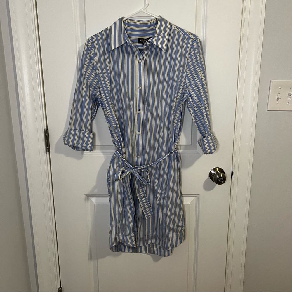Juicy Couture Black Label Dress Size Small Blue Yellow White Stripe Cotton